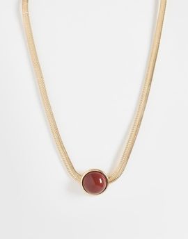 ASOS DESIGN ASOS DESIGN necklace with round burgundy pendant in gold tone-Red