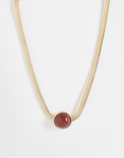 ASOS DESIGN ASOS DESIGN necklace with round burgundy pendant in gold tone-Red