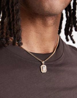 ASOS DESIGN ASOS DESIGN necklace with square semi-precious tiger eye pendant in gold