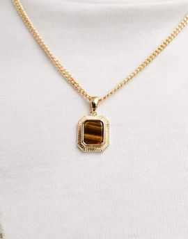 ASOS DESIGN ASOS DESIGN necklace with square semi-precious tigers eye s pendant in gold