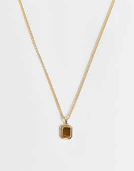 ASOS DESIGN ASOS DESIGN necklace with square tigers eye pendant in gold tone