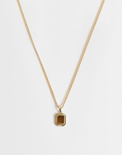 ASOS DESIGN ASOS DESIGN necklace with square tigers eye pendant in gold tone