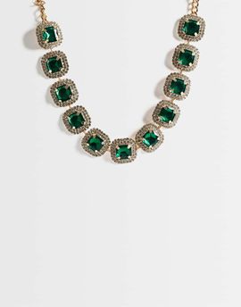 ASOS DESIGN ASOS DESIGN necklace with statement stone set and faux green crystal detail in gold tone-MULTI