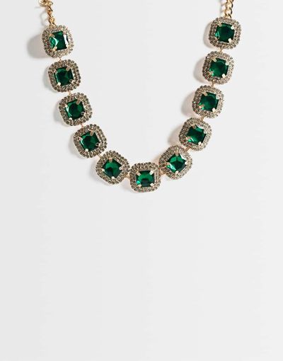 ASOS DESIGN ASOS DESIGN necklace with statement stone set and faux green crystal detail in gold tone-MULTI