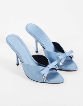 ASOS DESIGN ASOS DESIGN Nelly bow detail high heeled mules in blue satin
