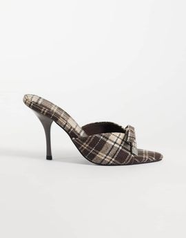 ASOS DESIGN ASOS DESIGN Nelly bow detail high heeled mules in plaid-Multi