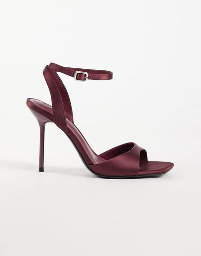 ASOS DESIGN ASOS DESIGN Nemi barely there heeled sandals in plum satin-PURPLE