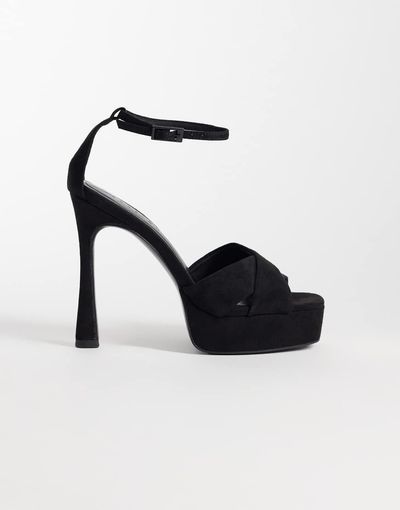 ASOS DESIGN ASOS DESIGN Niche platform heeled sandals in black suedette