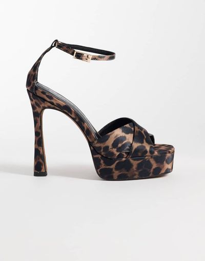 ASOS DESIGN ASOS DESIGN Niche platform heeled sandals in leopard satin-MULTI