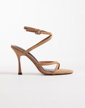 ASOS DESIGN ASOS DESIGN Nikki cross over detail barley there high heel sandals sand suedette-Neutral