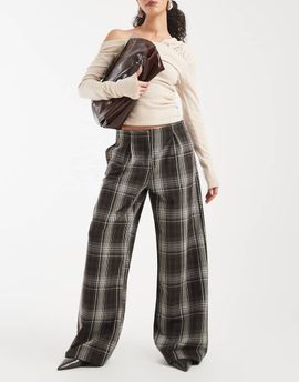 ASOS DESIGN ASOS DESIGN no waistband straight leg pants in brown check-Multi