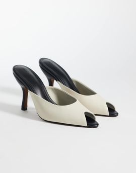 ASOS DESIGN ASOS DESIGN Nobu peep toe high heel mules in black and white