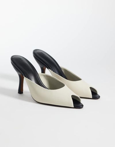 ASOS DESIGN ASOS DESIGN Nobu peep toe high heel mules in black and white