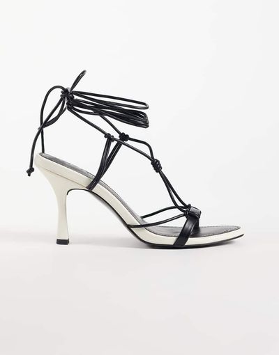 ASOS DESIGN ASOS DESIGN Noodle knotted tie leg heeled sandals in black and white-Multi