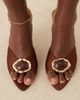 ASOS DESIGN ASOS DESIGN Noon high heeled mules with trim in brown - 4