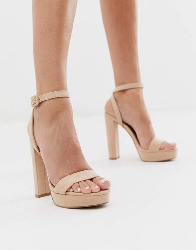 ASOS DESIGN ASOS DESIGN Nutshell platform barely there heeled sandals in beige-Neutral