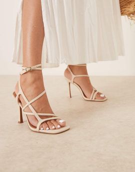 ASOS DESIGN ASOS DESIGN Nutty caged high heeled sandals in natural linen-Neutral