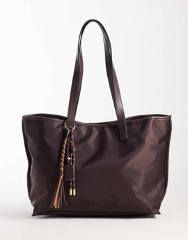 ASOS DESIGN ASOS DESIGN nylon tote bag with detachable charm in chocolate-Brown