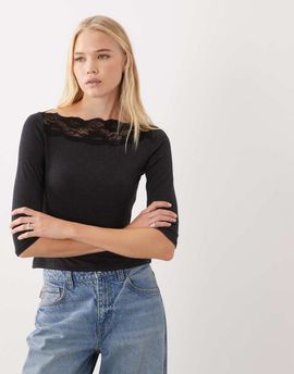 ASOS DESIGN ASOS DESIGN off-shoulder with lace trim long sleeve top in black