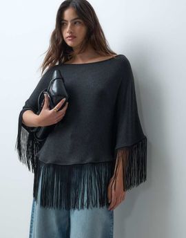 ASOS DESIGN ASOS DESIGN off shoulder cape with fringe top in black