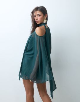 ASOS DESIGN ASOS DESIGN off shoulder chiffon cape mini dress with scarf in teal-Blue