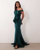 ASOS DESIGN ASOS DESIGN off shoulder dramatic ruffle maxi dress with train in teal scuba-style fabric-Green - 1