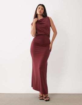 ASOS DESIGN ASOS DESIGN off shoulder maxi dress with side split detail in fig-PURPLE