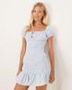 ASOS DESIGN ASOS DESIGN off shoulder mini dress with shirring body in blue gingham-Multi - 4