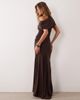 ASOS DESIGN ASOS DESIGN off shoulder wrap bodice detail maxi dress with train in chocolate-Brown - 3