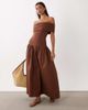 ASOS DESIGN ASOS DESIGN off the shoulder hybrid maxi dress in brown-White - 1