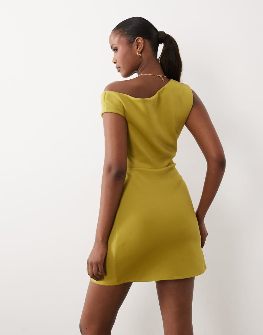 green colour block dress Day Marine neckline_one shoulder