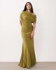 ASOS DESIGN ASOS DESIGN off the shoulder wrap bodice detailing maxi dress with train in green - 1