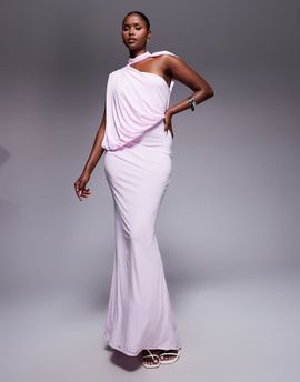 ASOS DESIGN ASOS DESIGN one-shoulder drape maxi dress with cape detail in lilac-Purple