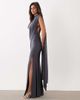 ASOS DESIGN ASOS DESIGN one-shoulder slinky maxi dress with sweeping sash detail in charcoal-Gray - 1