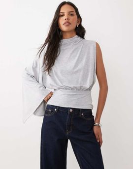 ASOS DESIGN ASOS DESIGN one draped sleeve jersey top in gray