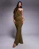 ASOS DESIGN ASOS DESIGN one shoulder drape maxi dress with cape detail in khaki-Green - 1