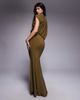 ASOS DESIGN ASOS DESIGN one shoulder drape maxi dress with cape detail in khaki-Green - 3