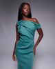 ASOS DESIGN ASOS DESIGN one shoulder drape neck midi dress in teal scuba-style fabric-Green - 2