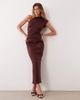 ASOS DESIGN ASOS DESIGN one shoulder drape waist detail pencil maxi dress in chocolate scuba-style fabric-Brown - 1