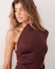 ASOS DESIGN ASOS DESIGN one shoulder drape waist detail pencil maxi dress in chocolate scuba-style fabric-Brown - 3