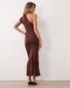 ASOS DESIGN ASOS DESIGN one shoulder drape waist detail pencil maxi dress in chocolate scuba-style fabric-Brown - 4