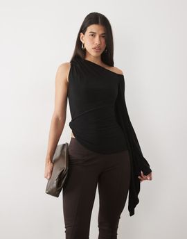 ASOS DESIGN ASOS DESIGN one shoulder draped angel sleeve top in black