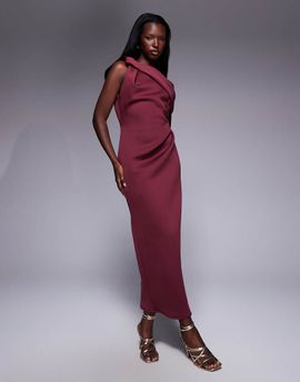 ASOS DESIGN ASOS DESIGN one shoulder midi dress in dark cherry in scuba-style fabric-Red