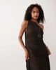 ASOS DESIGN ASOS DESIGN one shoulder scarf detail textured midi dress in brown-Neutral - 3
