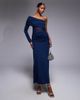 ASOS DESIGN ASOS DESIGN one sleeve bardot maxi dress wirth mesh panel in navy - 1