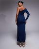 ASOS DESIGN ASOS DESIGN one sleeve bardot maxi dress wirth mesh panel in navy - 2