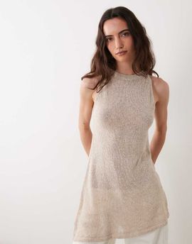 ASOS DESIGN ASOS DESIGN open stitch knit asymmetric top in mocha - part of a set-Neutral
