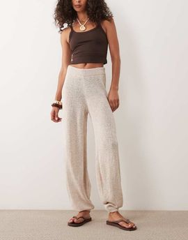 ASOS DESIGN ASOS DESIGN open stitch knit balloon pants in mocha - part of a set-Neutral