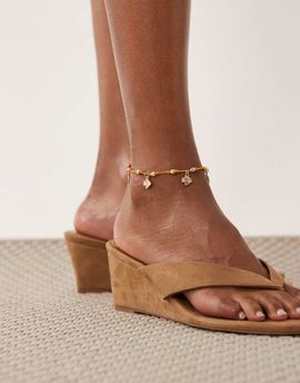 ASOS DESIGN ASOS DESIGN orange cord anklet with fish charms in gold tone