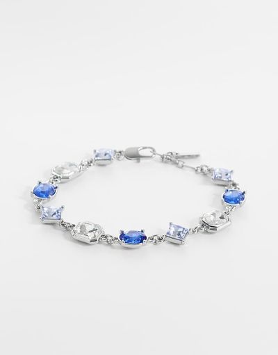 ASOS DESIGN ASOS DESIGN oval and diamond blue crystal stone set bracelet in silver